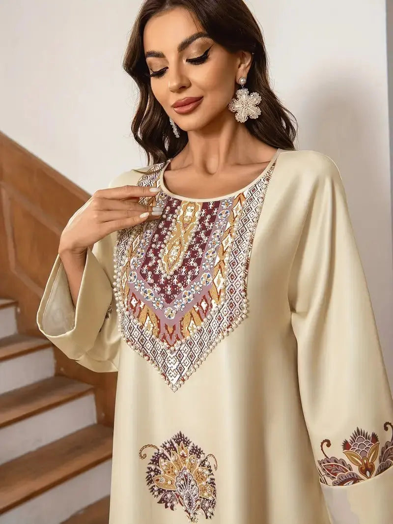 Elegant Floral Printed Abaya Middle Eastern Muslim Clothing For Women 