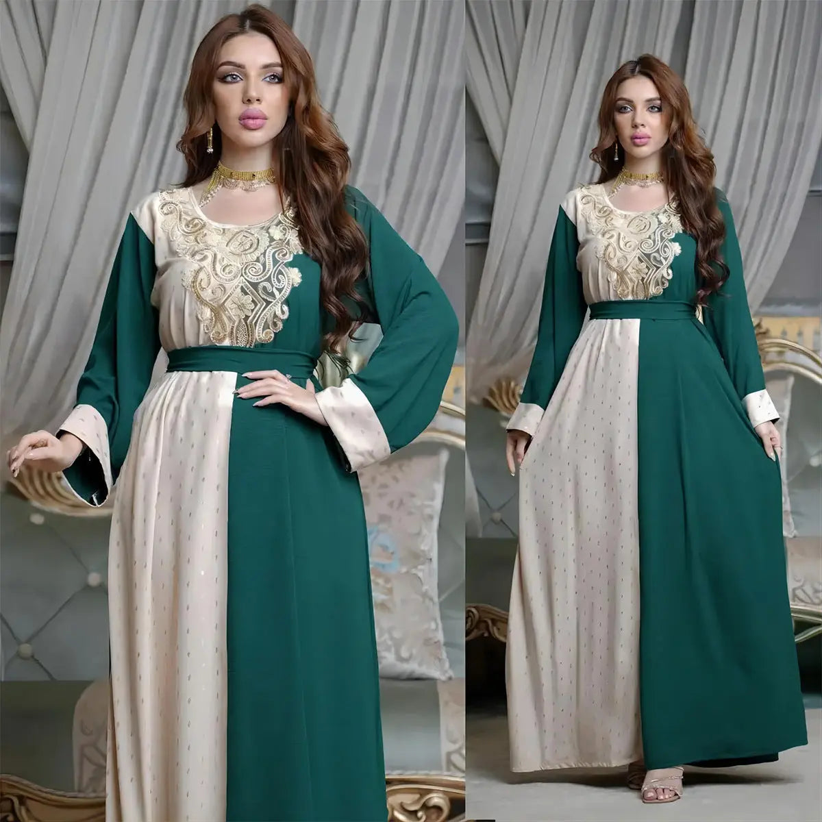 Embroidery Applique Muslim Tunic Robe Dress 
