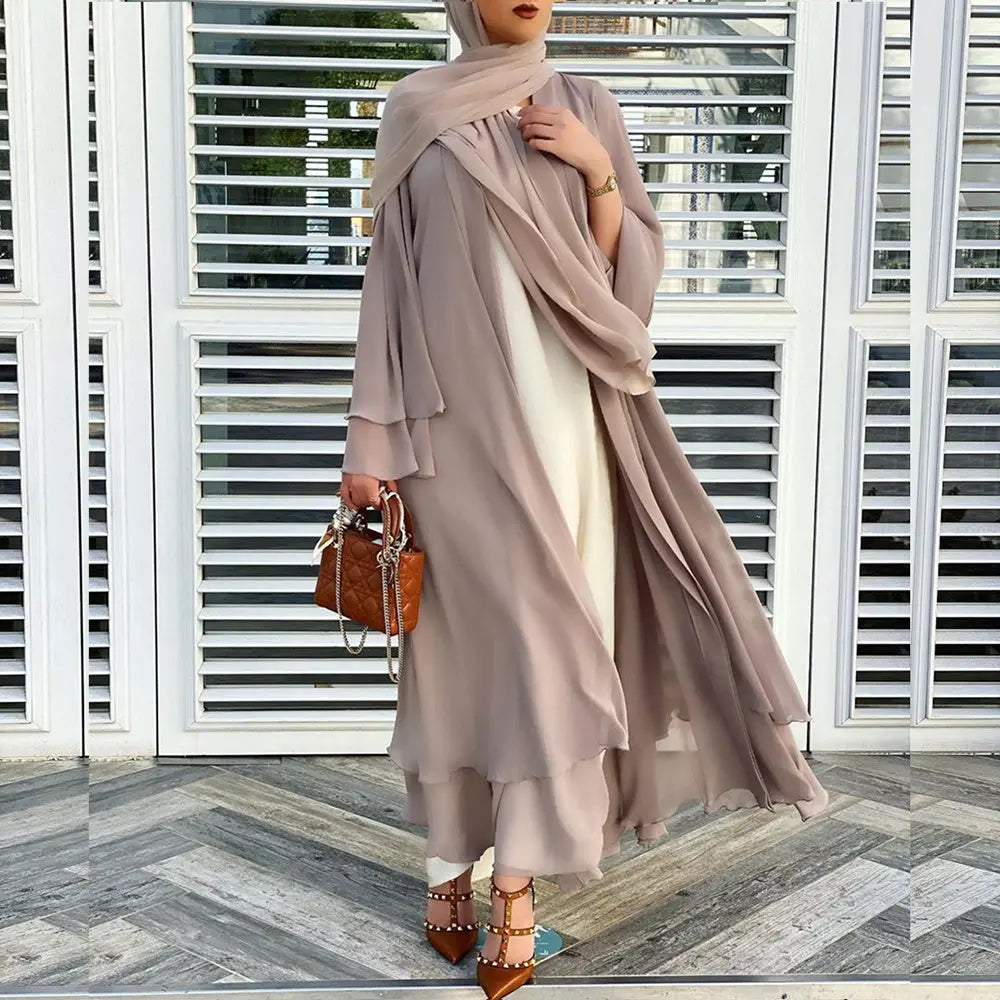 Solid Open Abaya Kimono Dubai Turkey Kaftan Muslim Cardigan 