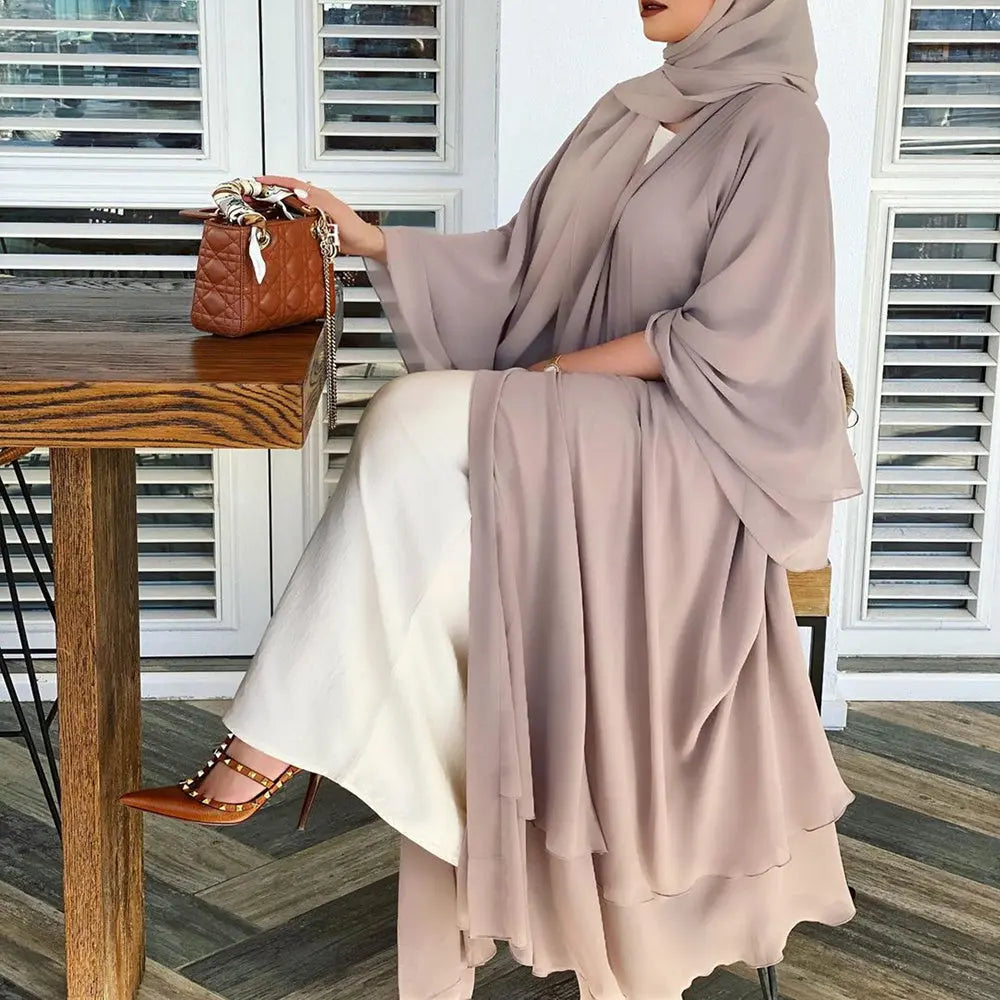 Solid Open Abaya Kimono Dubai Turkey Kaftan Muslim Cardigan 