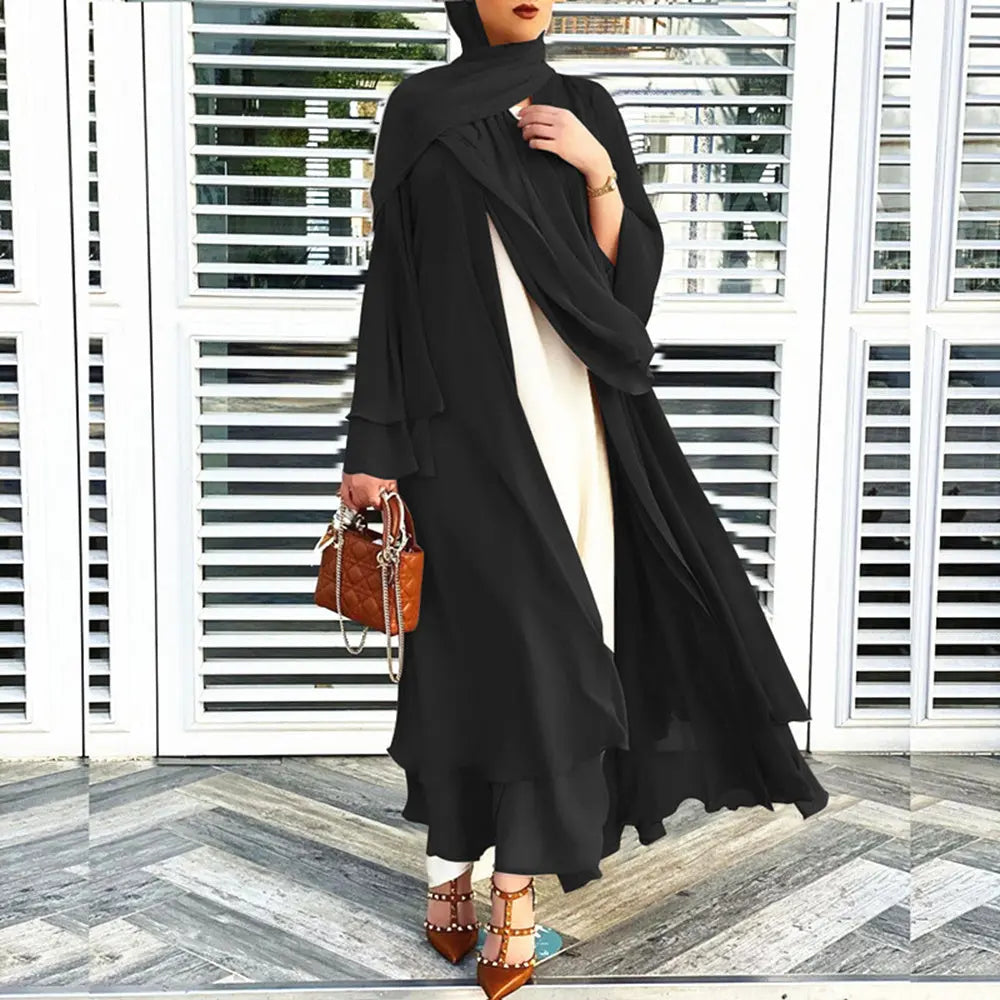 Solid Open Abaya Kimono Dubai Turkey Kaftan Muslim Cardigan 