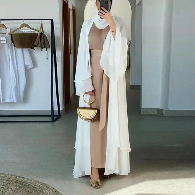 Solid Open Abaya Kimono Dubai Turkey Kaftan Muslim Cardigan 
