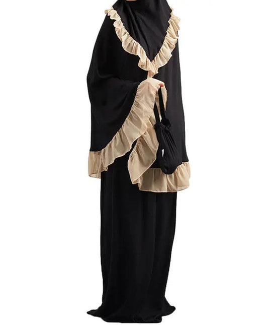 Muslim Kids Ramadan Girls Long Sleeve Dress Hijab Abaya Robe Arab Dubai Children Kaftan Headscarf Islamic Kids Robe Jilbab 