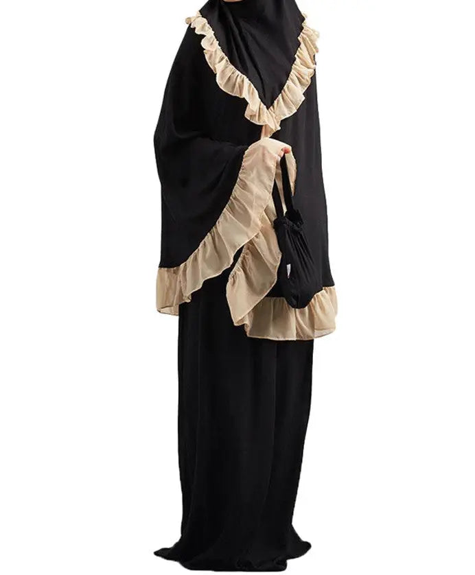 Muslim Kids Ramadan Girls Long Sleeve Dress Hijab Abaya Robe Arab Dubai Children Kaftan Headscarf Islamic Kids Robe Jilbab 