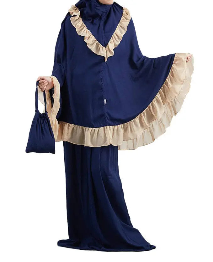 Muslim Kids Ramadan Girls Long Sleeve Dress Hijab Abaya Robe Arab Dubai Children Kaftan Headscarf Islamic Kids Robe Jilbab 