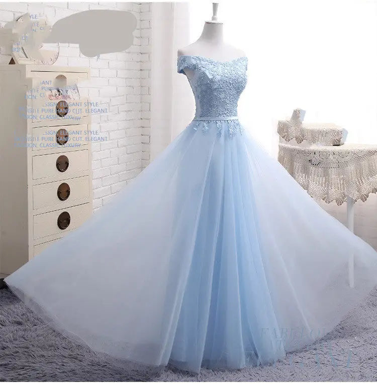 Long Blue Bridesmaid Sisters Dress One-shoulder Evening Dress 