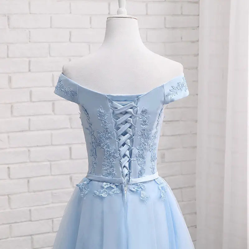 Long Blue Bridesmaid Sisters Dress One-shoulder Evening Dress 