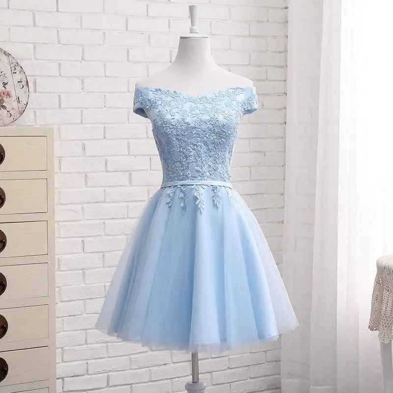 Long Blue Bridesmaid Sisters Dress One-shoulder Evening Dress 