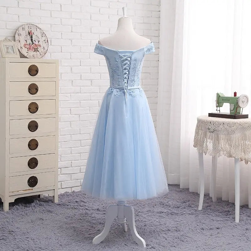 Long Blue Bridesmaid Sisters Dress One-shoulder Evening Dress 