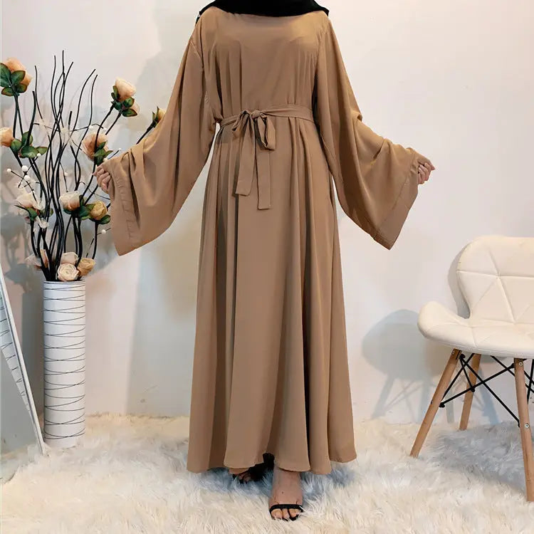 F889 Foreign Trade Cross-border Muslim Women's Long Skirt Abaya Dubai Middle East Jalabiya Pure Color Robe 