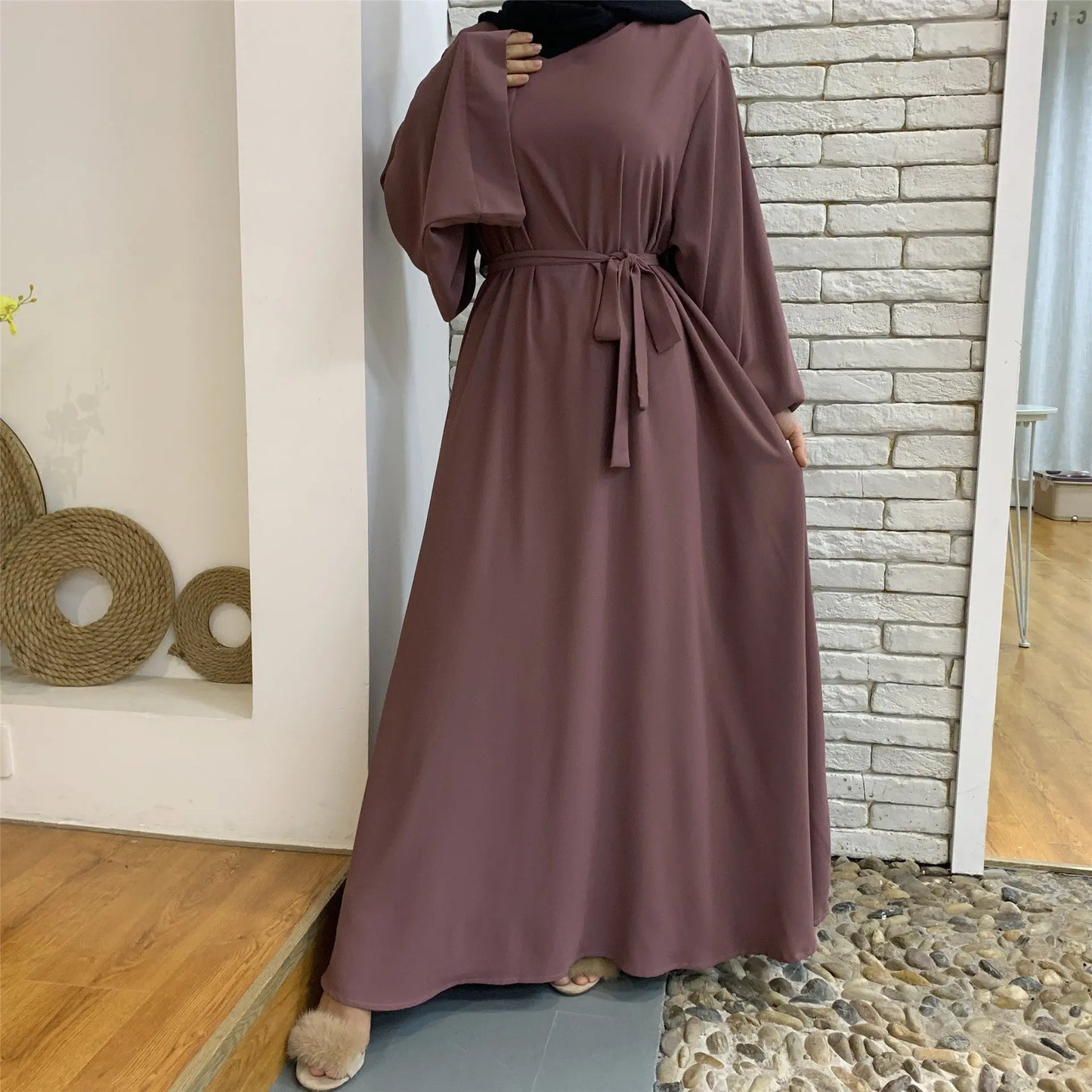 F889 Foreign Trade Cross-border Muslim Women's Long Skirt Abaya Dubai Middle East Jalabiya Pure Color Robe 