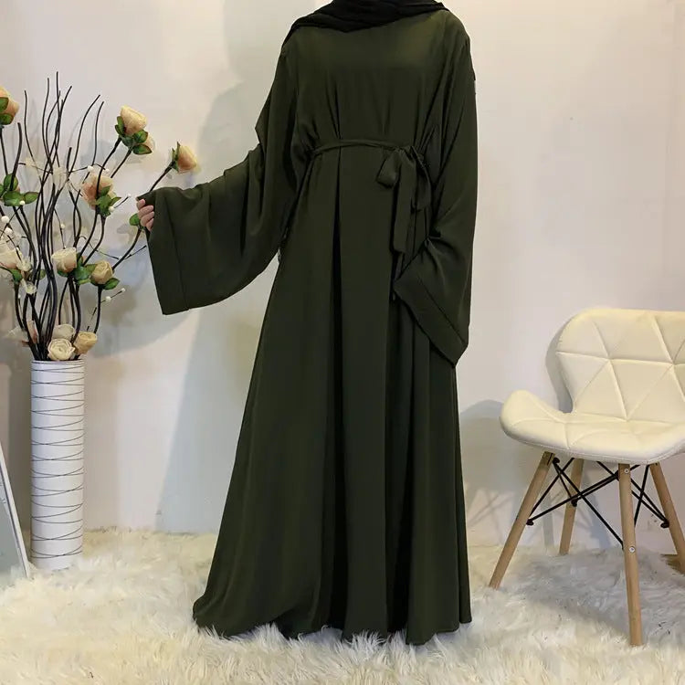 F889 Foreign Trade Cross-border Muslim Women's Long Skirt Abaya Dubai Middle East Jalabiya Pure Color Robe 