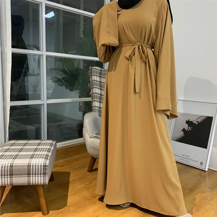 F889 Foreign Trade Cross-border Muslim Women's Long Skirt Abaya Dubai Middle East Jalabiya Pure Color Robe 
