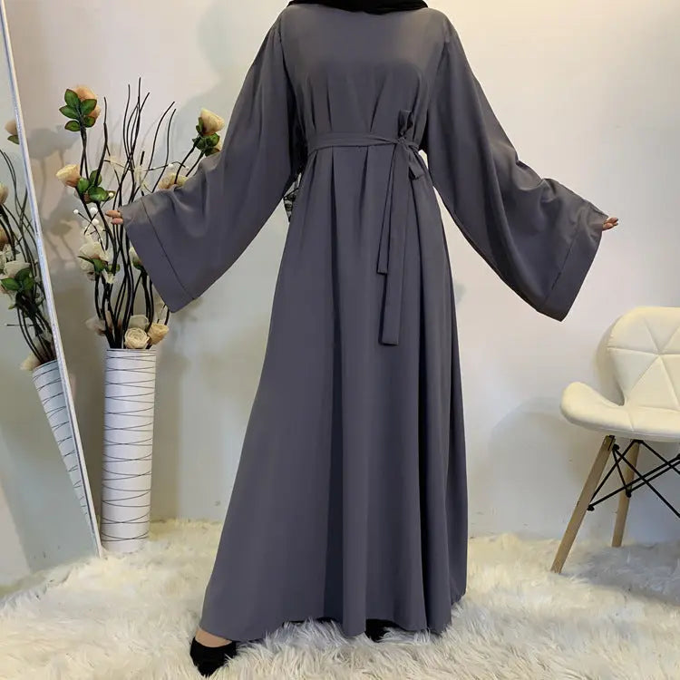 F889 Foreign Trade Cross-border Muslim Women's Long Skirt Abaya Dubai Middle East Jalabiya Pure Color Robe 