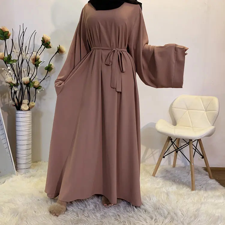 F889 Foreign Trade Cross-border Muslim Women's Long Skirt Abaya Dubai Middle East Jalabiya Pure Color Robe 