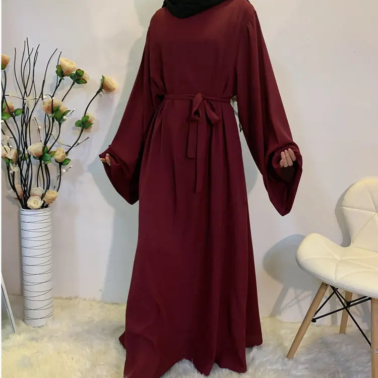 F889 Foreign Trade Cross-border Muslim Women's Long Skirt Abaya Dubai Middle East Jalabiya Pure Color Robe 