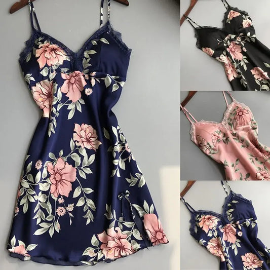 Robe Underwear women's night dress lace sleepwear Silk Satin 