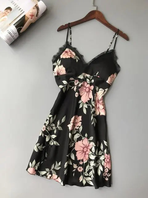 Robe Underwear women's night dress lace sleepwear Silk Satin 