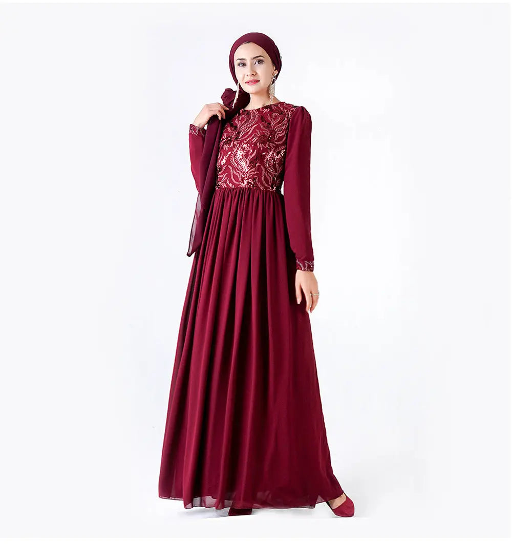Embroidered Muslim Lace Long Sleeve Dress 