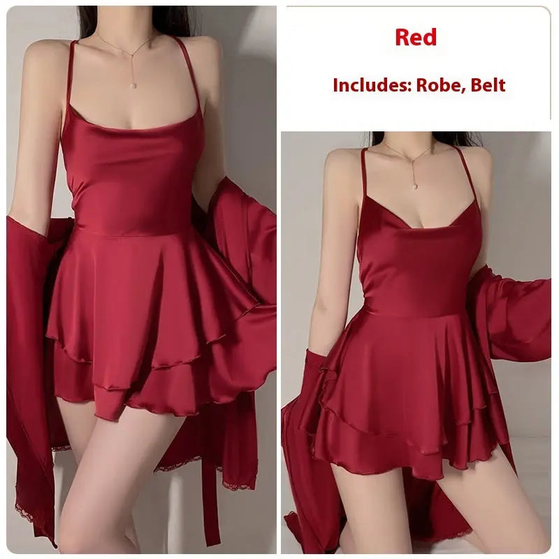Underwear Pure Lace Slip Nightdress Outerwear Gown Homewear Suit 