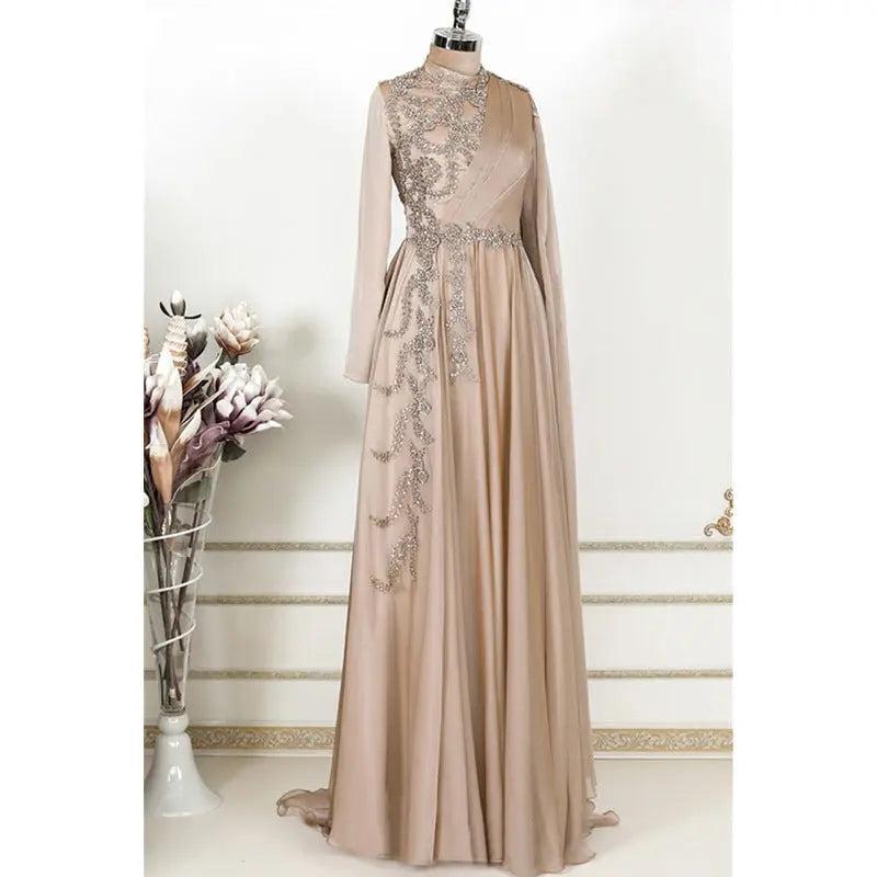 Champagne Muslim Evening Dress Formal Party 