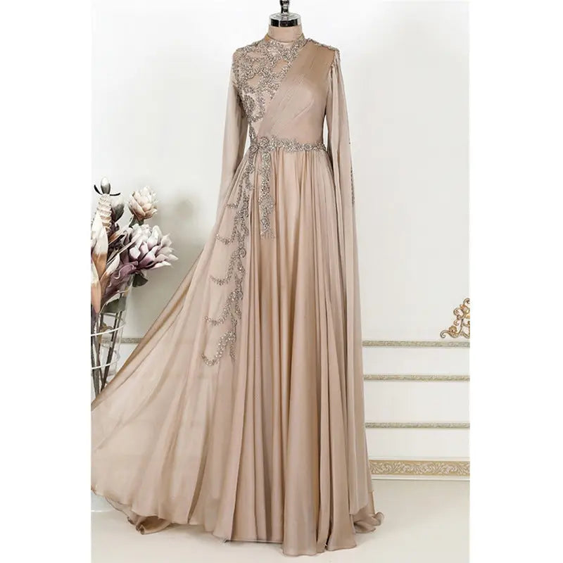 Champagne Muslim Evening Dress Formal Party 