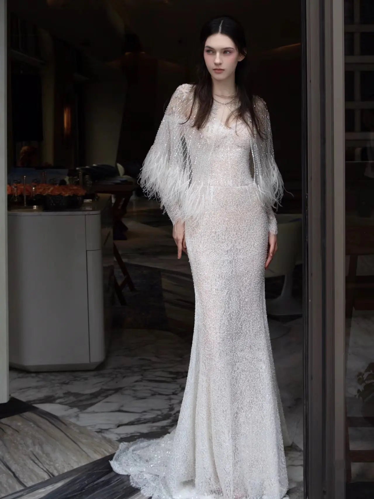 Annual Meeting Mermaid Heavy Industry Feather Dress 