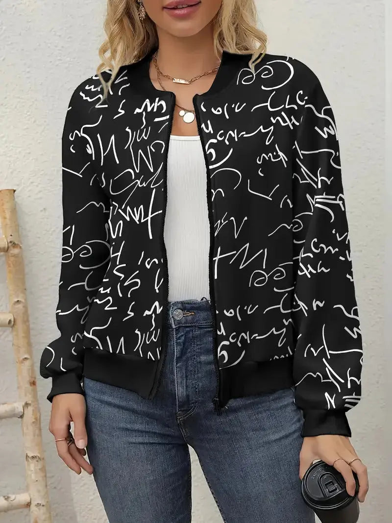 Loose Casual Thin Workwear Line Printed Jacket Top 