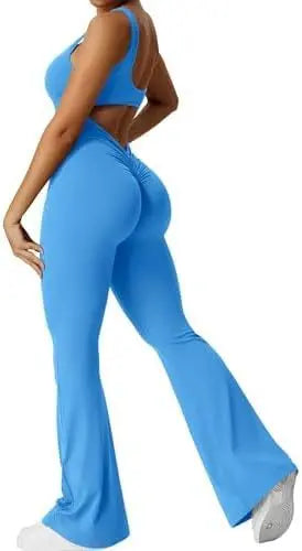 Women Sleeveless Flare Jumpsuits Fitness Yoga Long Pants 