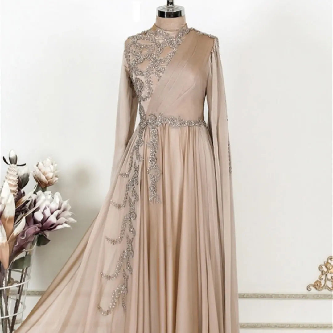 Champagne Muslim Evening Dress Formal Party 