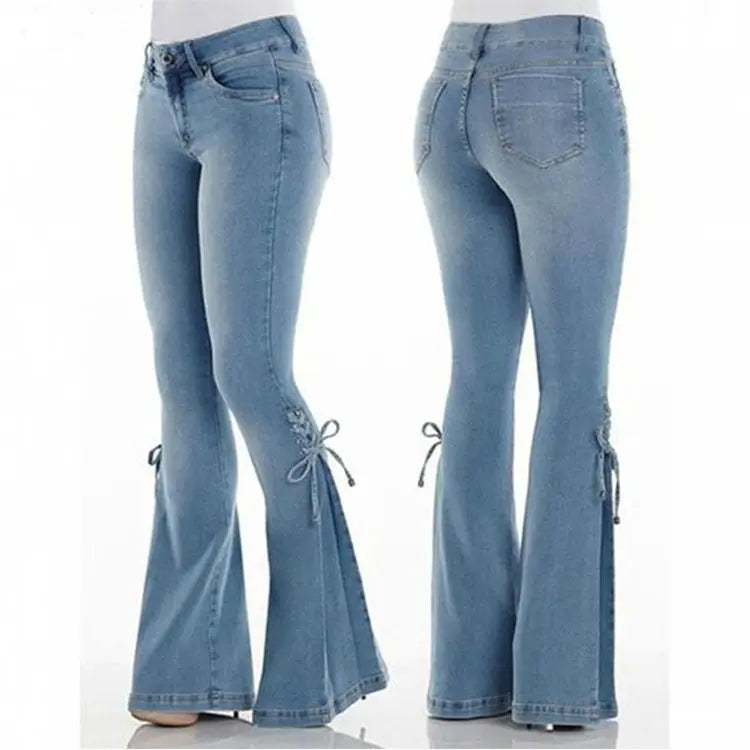 Ladies jeans mid-waisted denim trousers stretch jeans 