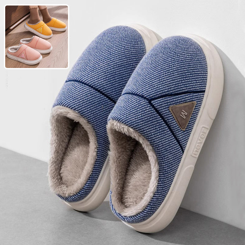 Solid Striped Home Slippers Winter Warm Fleece Shoes