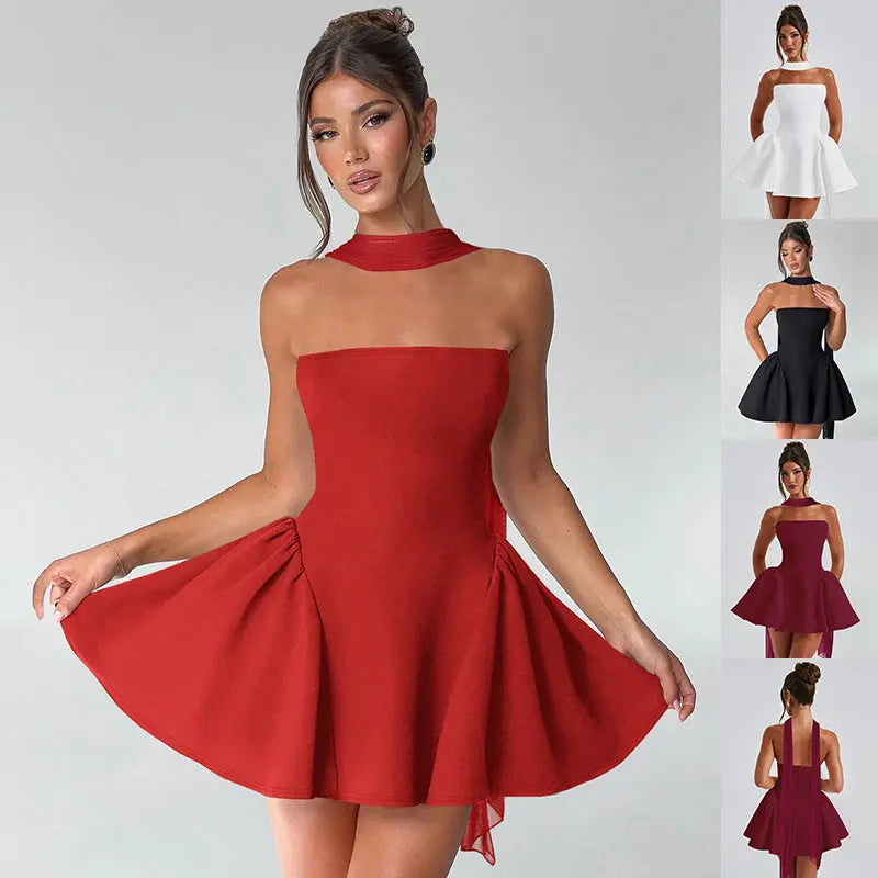 Sexy Tube Top Dress With Back Zipper Design Ins Fashion Short Dress For Party Clothing Women 