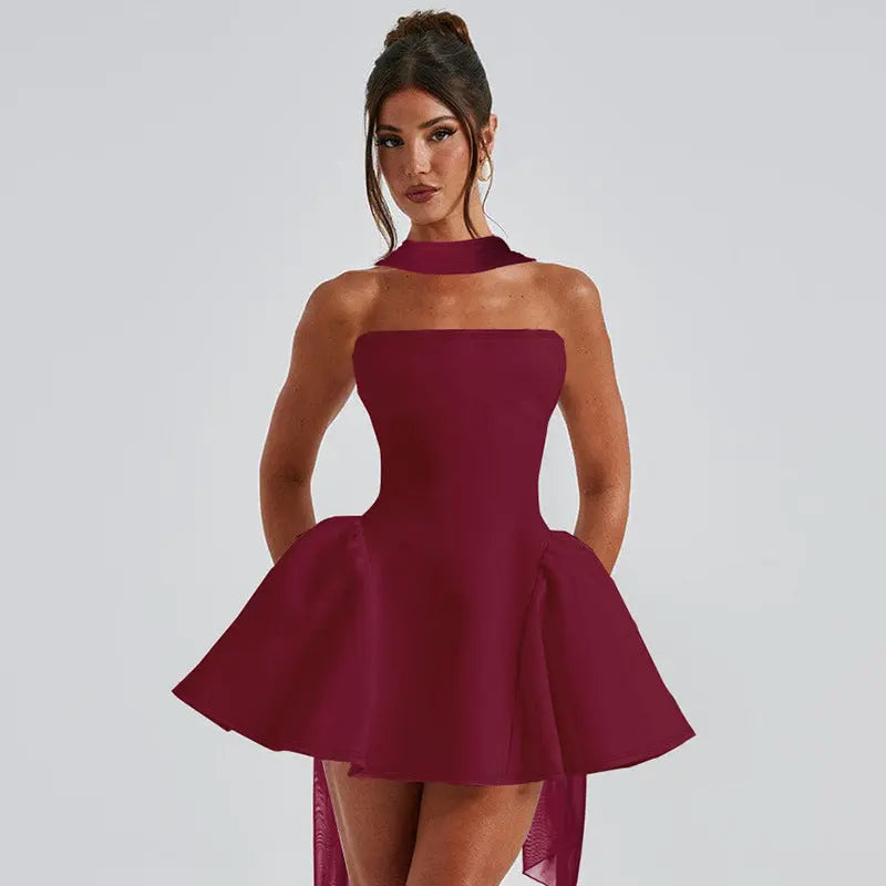Sexy Tube Top Dress With Back Zipper Design Ins Fashion Short Dress For Party Clothing Women 