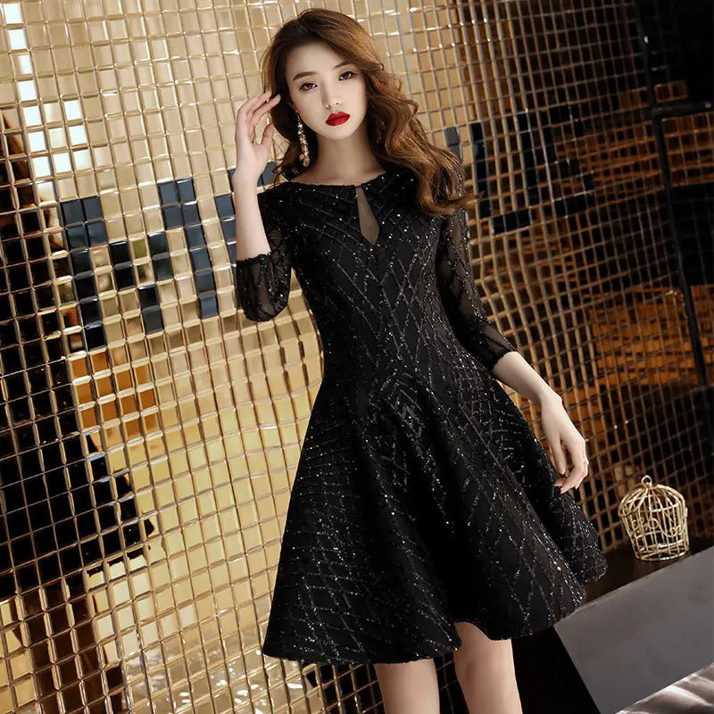 Women's Black Dinner Party Cocktail Party Birthday Party Dress Small Dress Short Socialite 