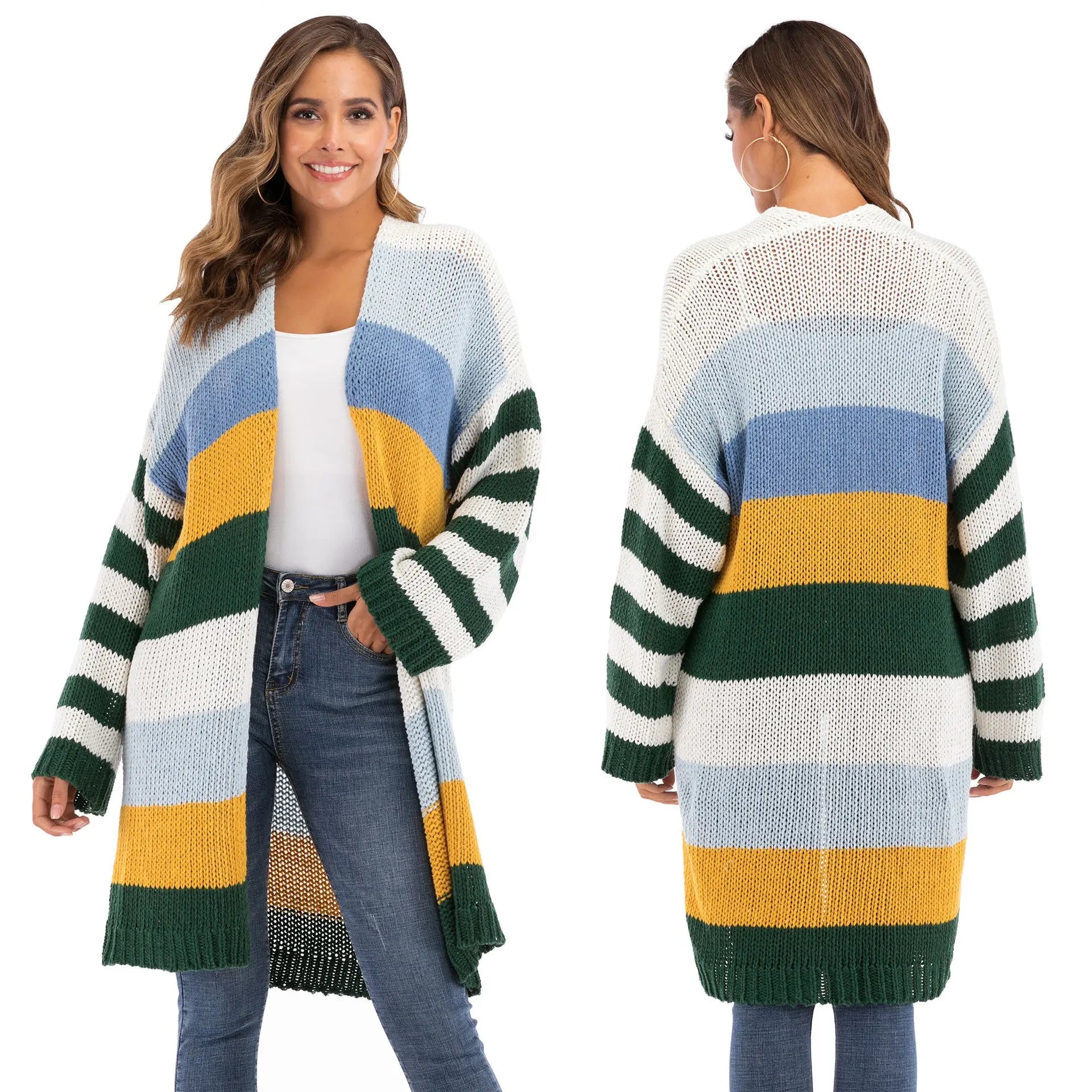 Women's Contrast Color Striped Cardigan Jacket 