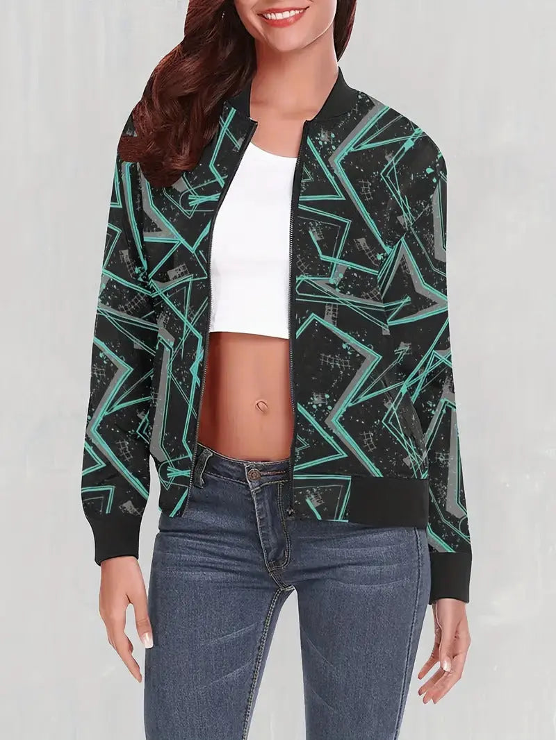 Loose Casual Thin Workwear Line Printed Jacket Top 