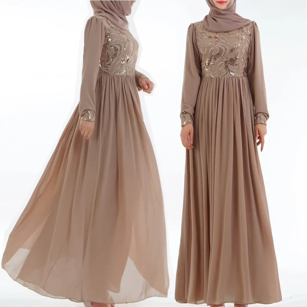 Embroidered Muslim Lace Long Sleeve Dress 