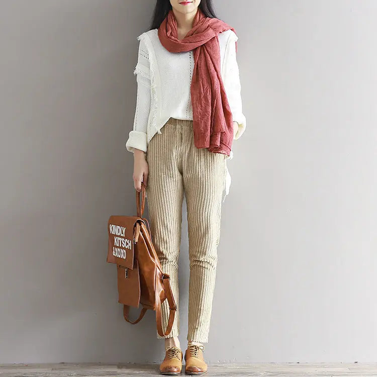 Large Size Women's Art Fan Xian Thin Corduroy Pants Autumn And Winter Loose Casual Trousers 