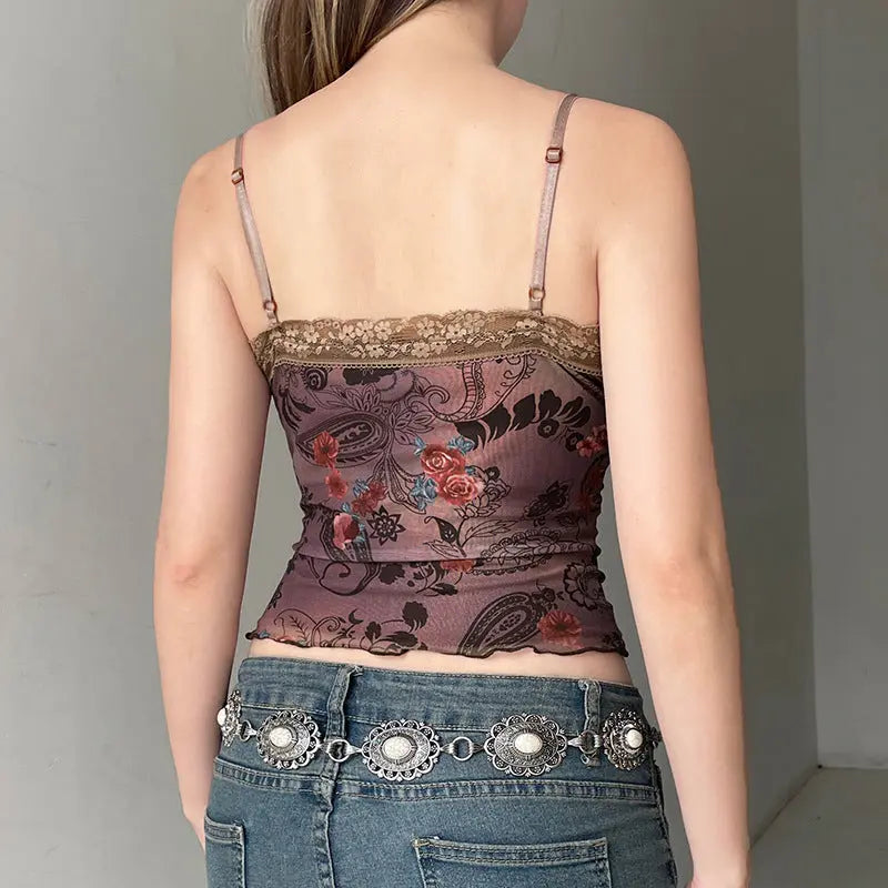 American Retro Flower Print Camisole 