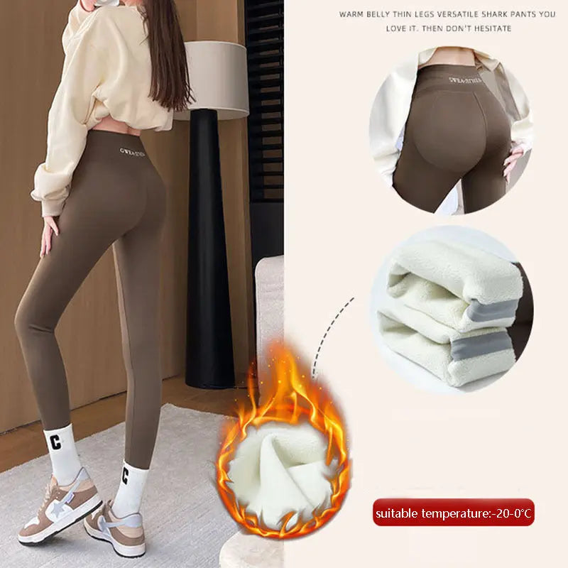 Fleece Thickened Leggings Winter -20 To 5 Shark Pants For Women High Waist Tight Skinny Tummy Control Buttocks Slimming Yoga Pants 