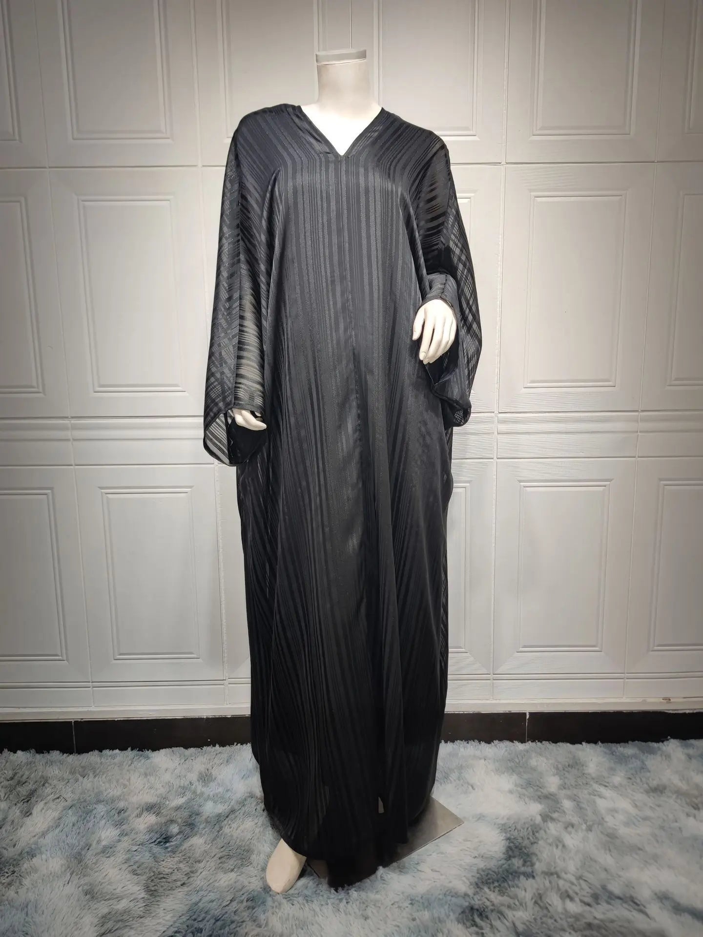 Muslim Abaya Fashion Dress Black Robe Shiny Figured Cloth Robe Two-piece Set 