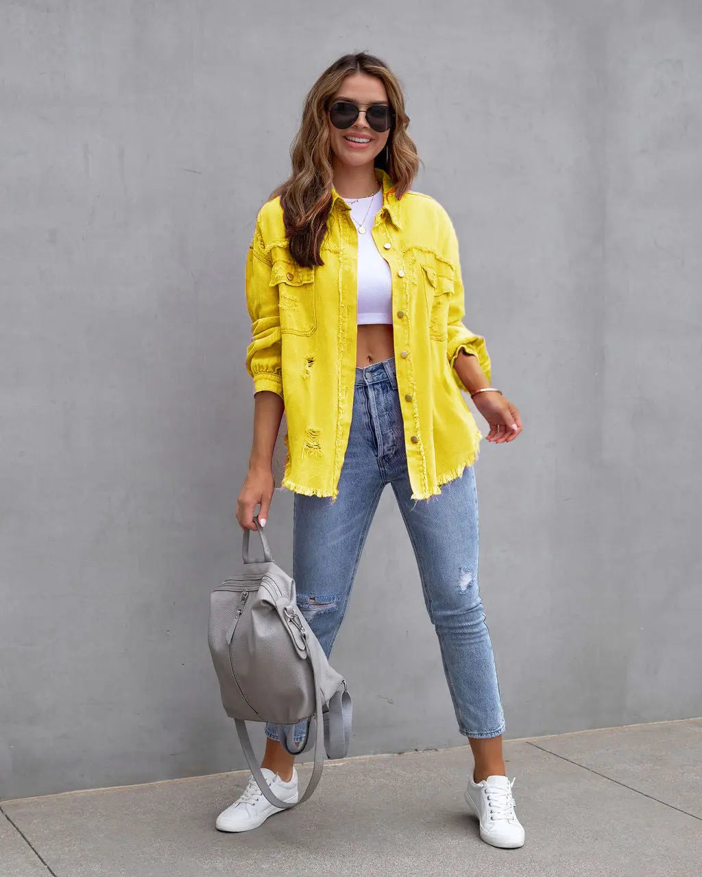 Fashion Ripped Shirt Jacket Female Autumn And Spring Casual Tops Womens Clothing 