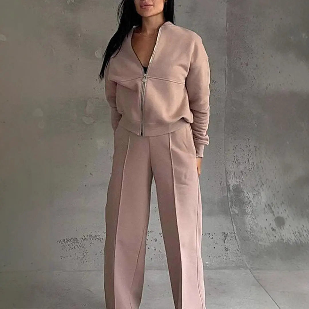 Women's Sports Suits Zipper Jacket And Wide Leg Pants Two-piece Set 