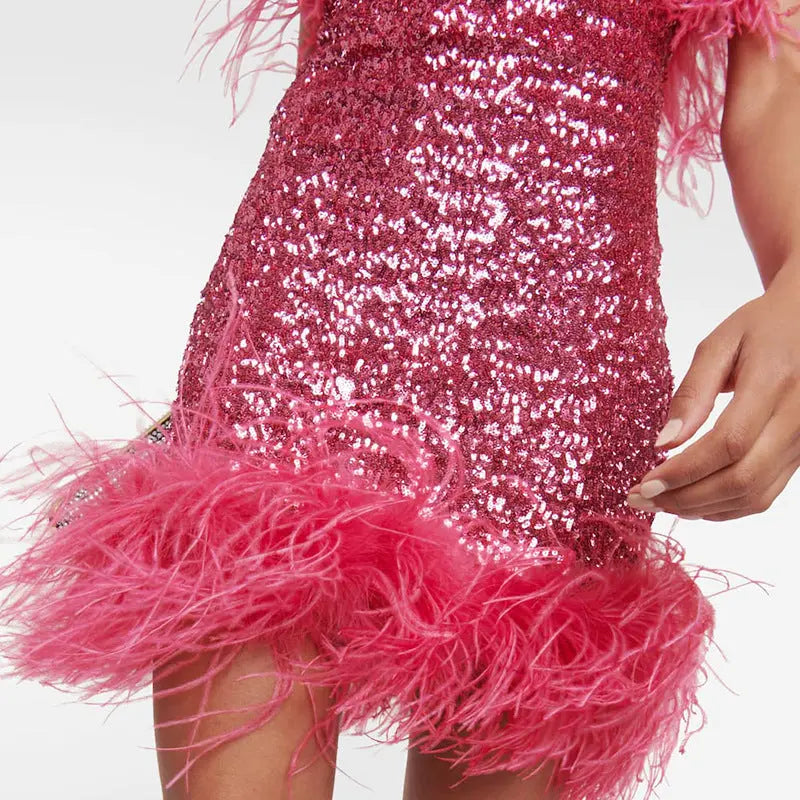 Fashion Rose Red Sequins Dress 