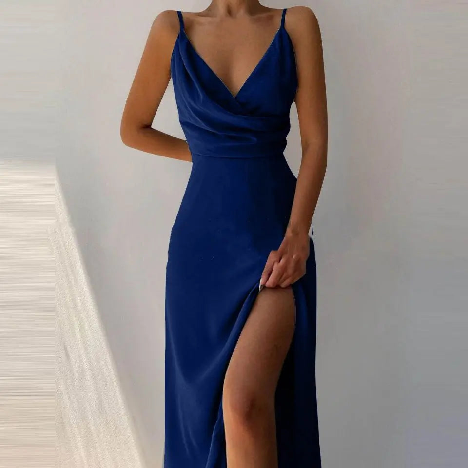 V-neck Slit Sling Dress Summer Fashion Sexy Slim Suspender Dresses For Women Clothing 