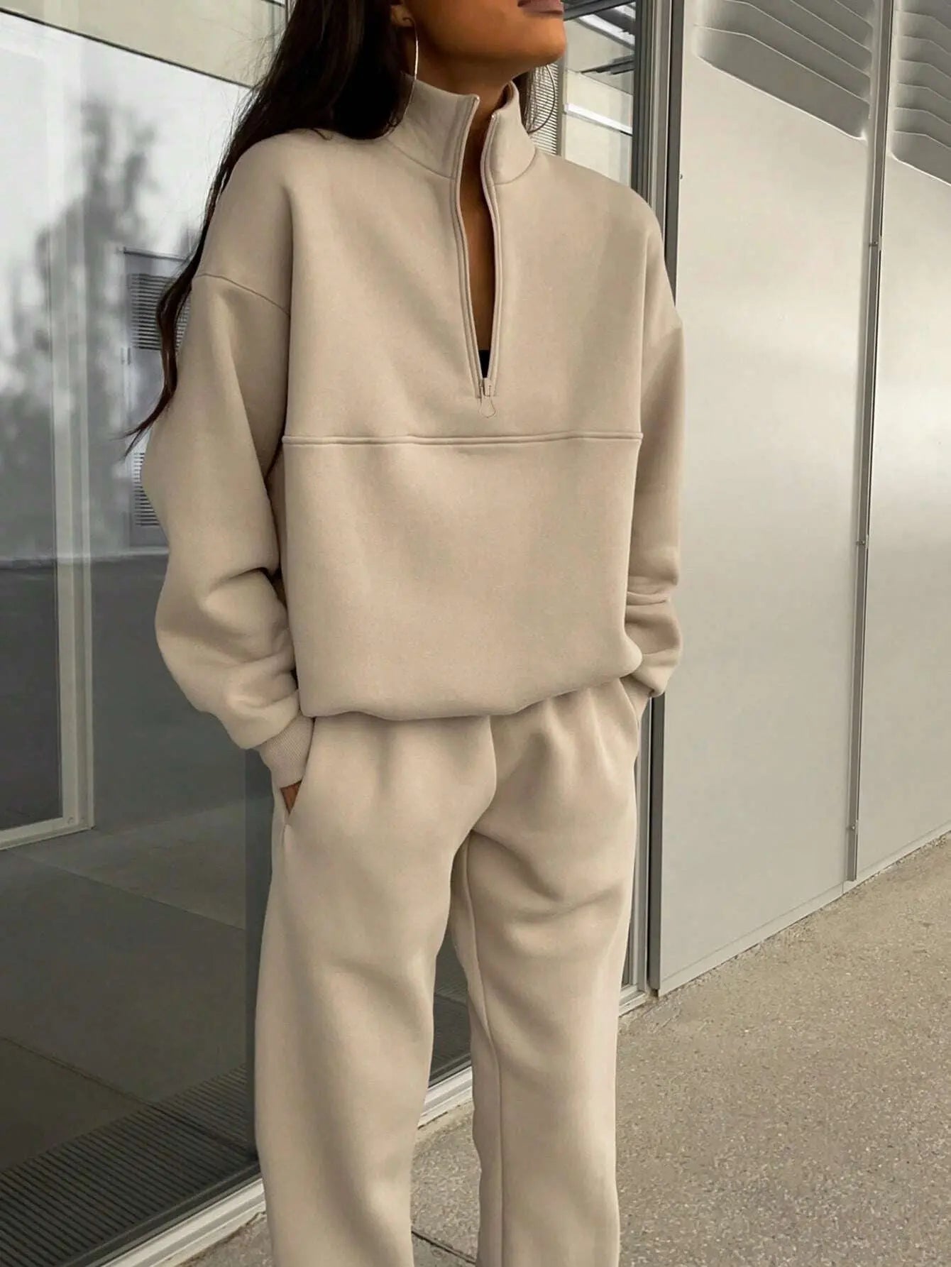 Long-sleeved Sports Sweatshirt Suit Fashion Stand-up Collar Zip-up Top And Elastic Band Trousers With Pocket Srping Fall Clothing For Women 