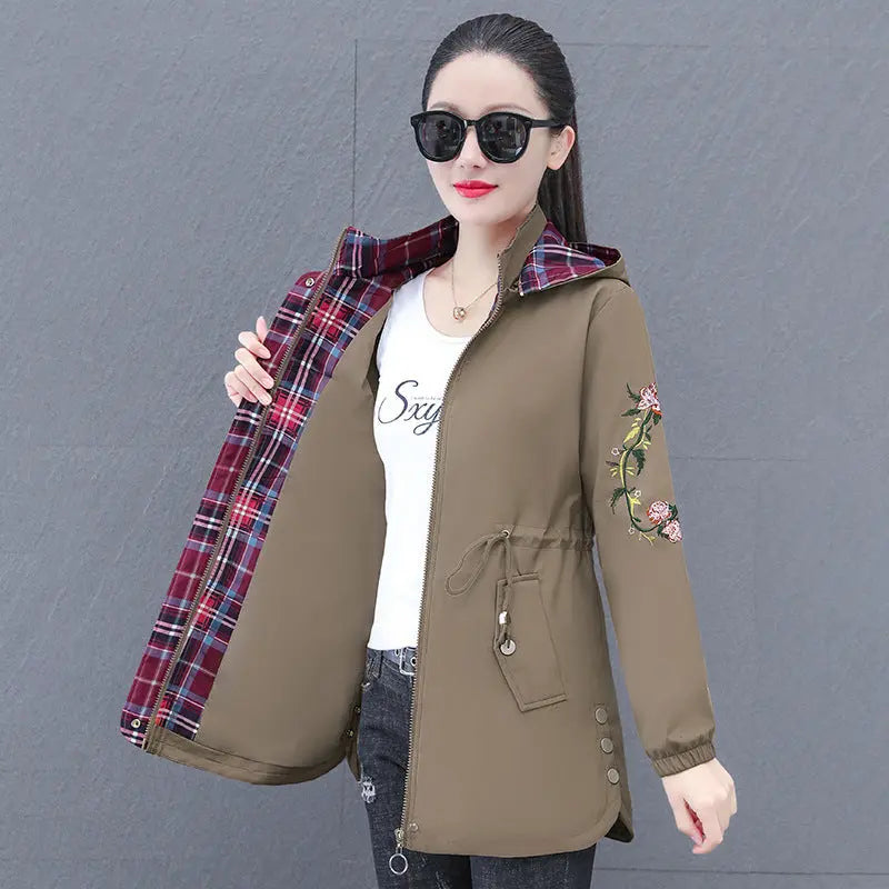 Women's Mid-length Hooded Detachable Trench Coat 