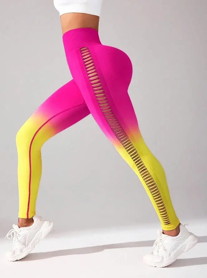3 Pack Women's Gradient Color Butterfly Hollow High Waist Butt Lifting Long Fitness Pants 