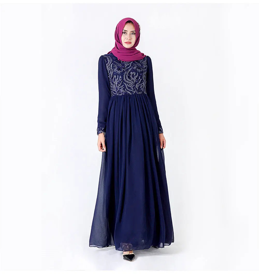 Embroidered Muslim Lace Long Sleeve Dress 